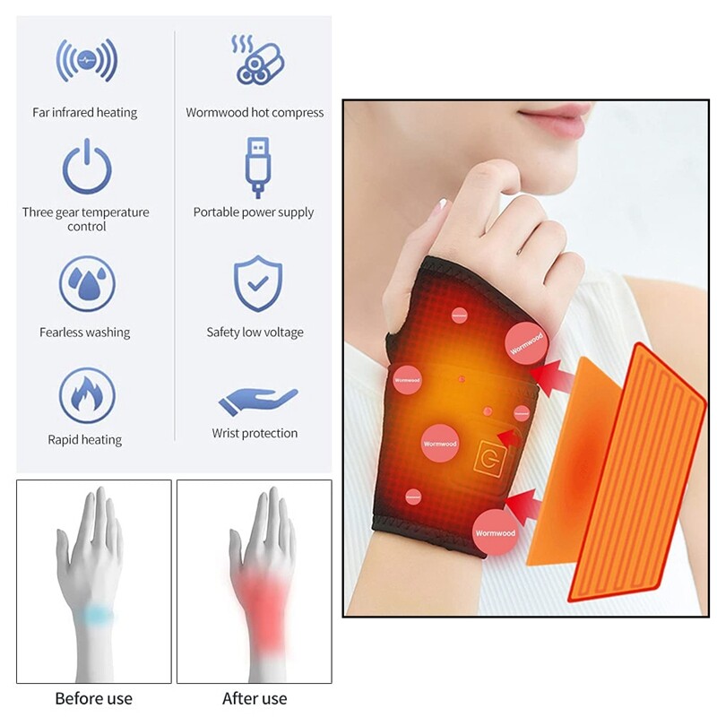 2x Wrist Heated Brace Wrist Warmer Electric Heated Wrap Wrist Heating Pads