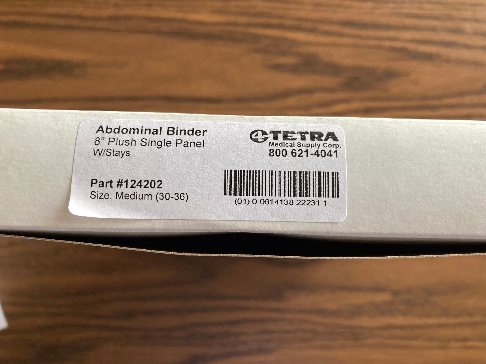 TETRA Abdominal Binder 8” Plush Single Panel w/Stays, Part #124202, Sz M 30-36