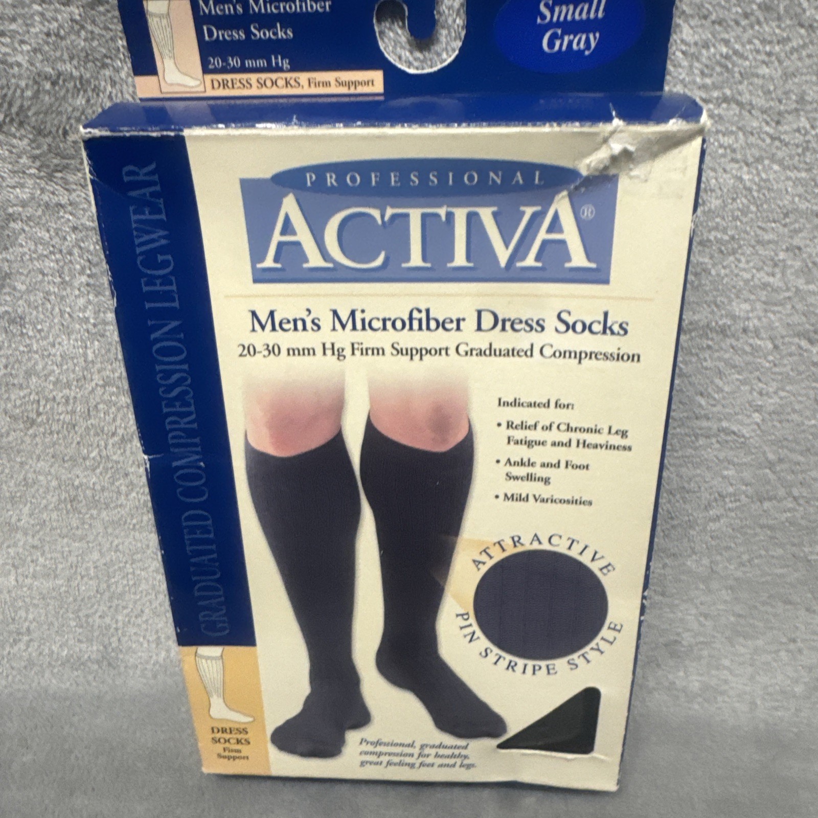 ACTIVA Microfiber Dress Socks Men 20-30mmHG Graduated Compression Grey Small NIB