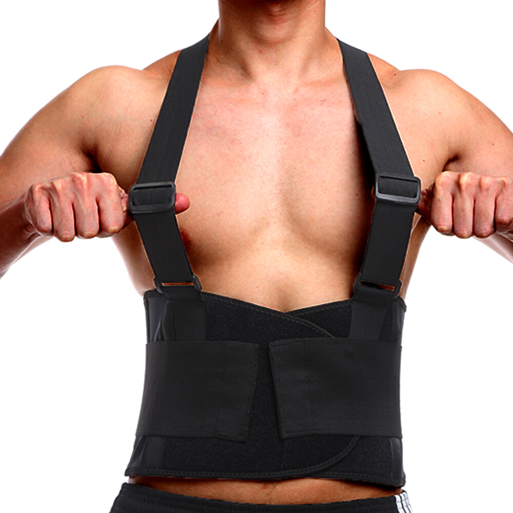 Heavy Duty Lift Lumbar Lower Back Waist Support Belt Brace Suspenders Work Sport