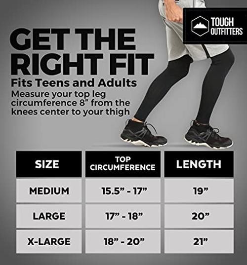 Compression Leg Sleeves – Full Leg Sleeves for Men, Women & Youth X-Large Black
