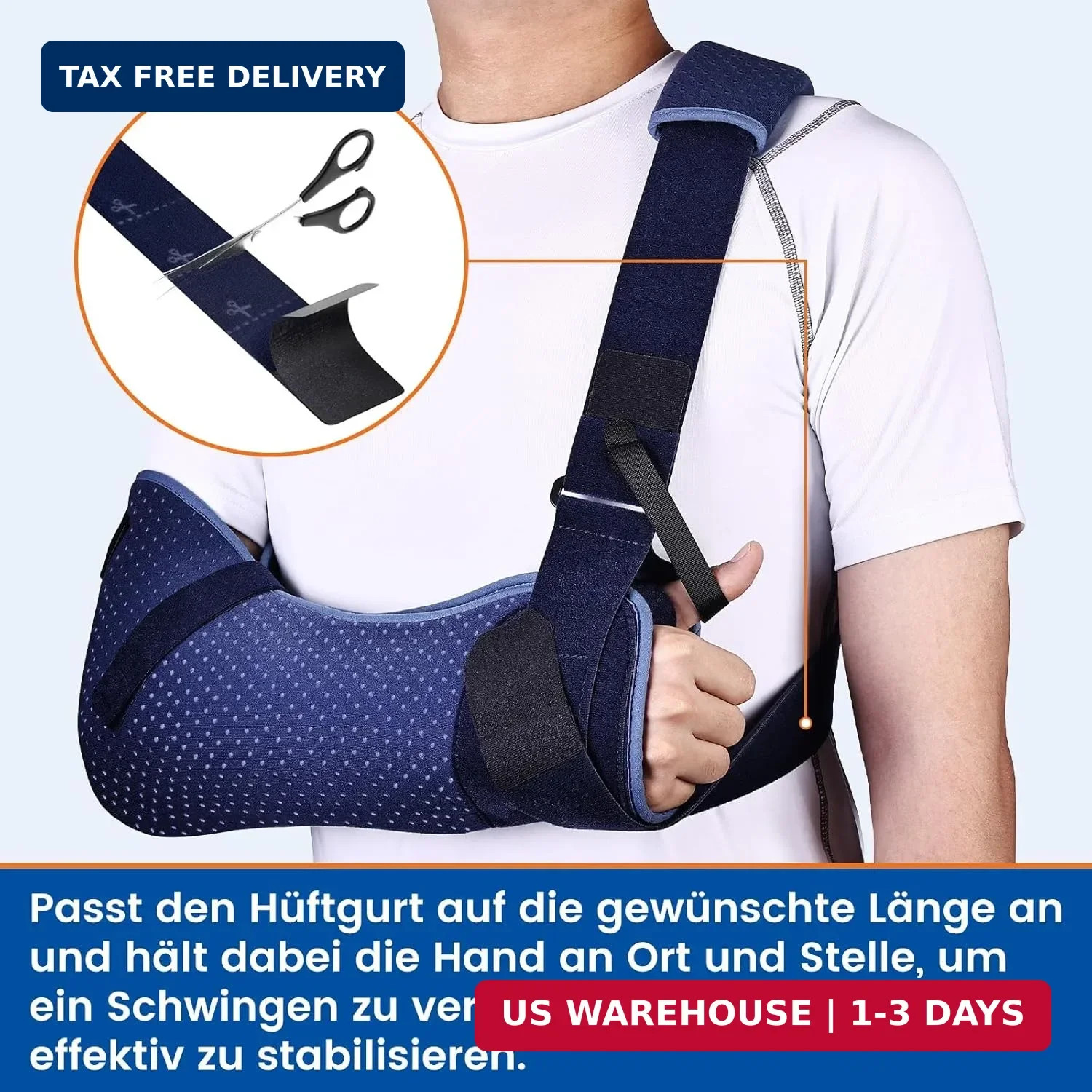 Arm Sling for Shoulder Injury with Waist Strap – Immobilizer Brace Support for S