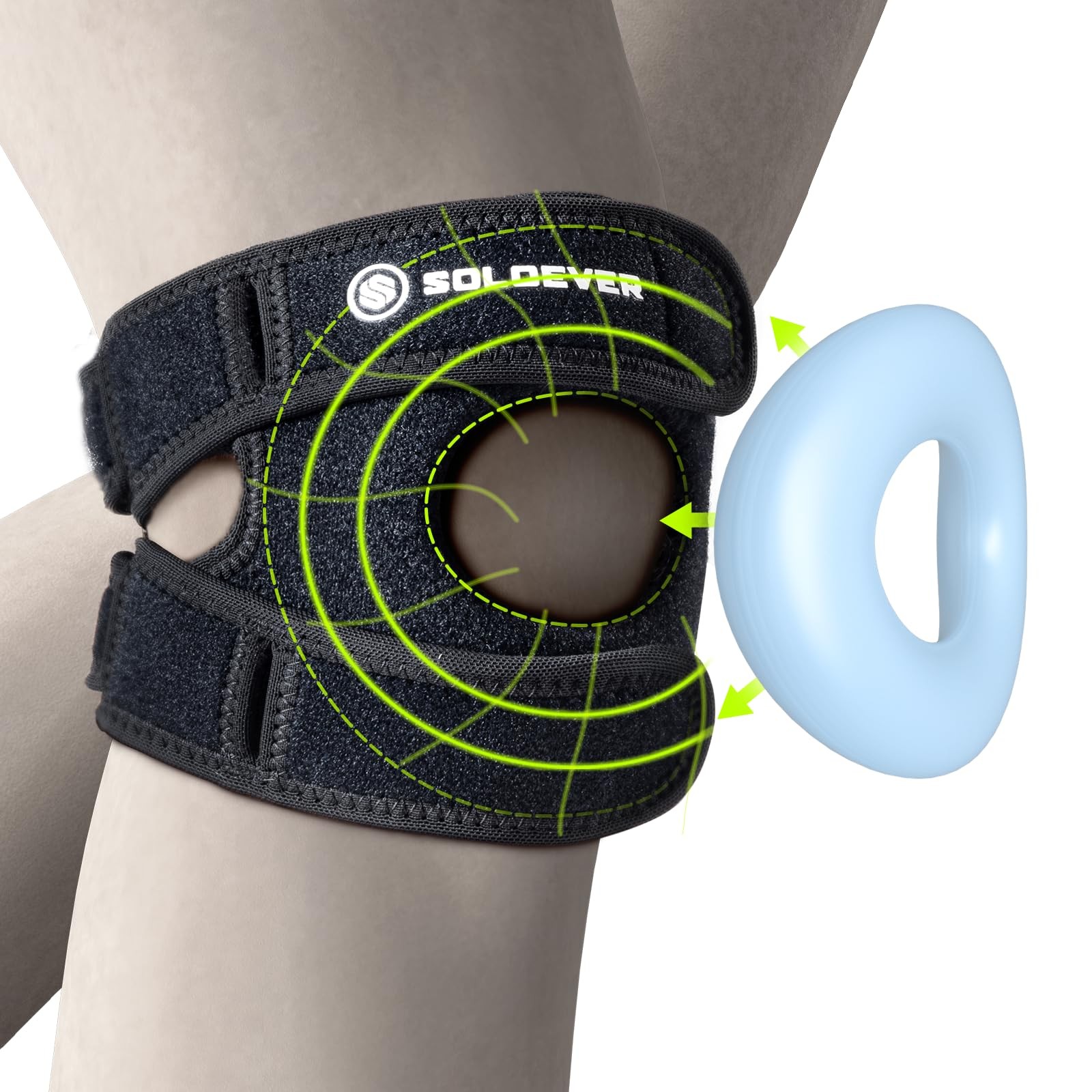 SOLOEVER Patella Knee Brace Dual Support Strap Gel Pad Adjustable Black