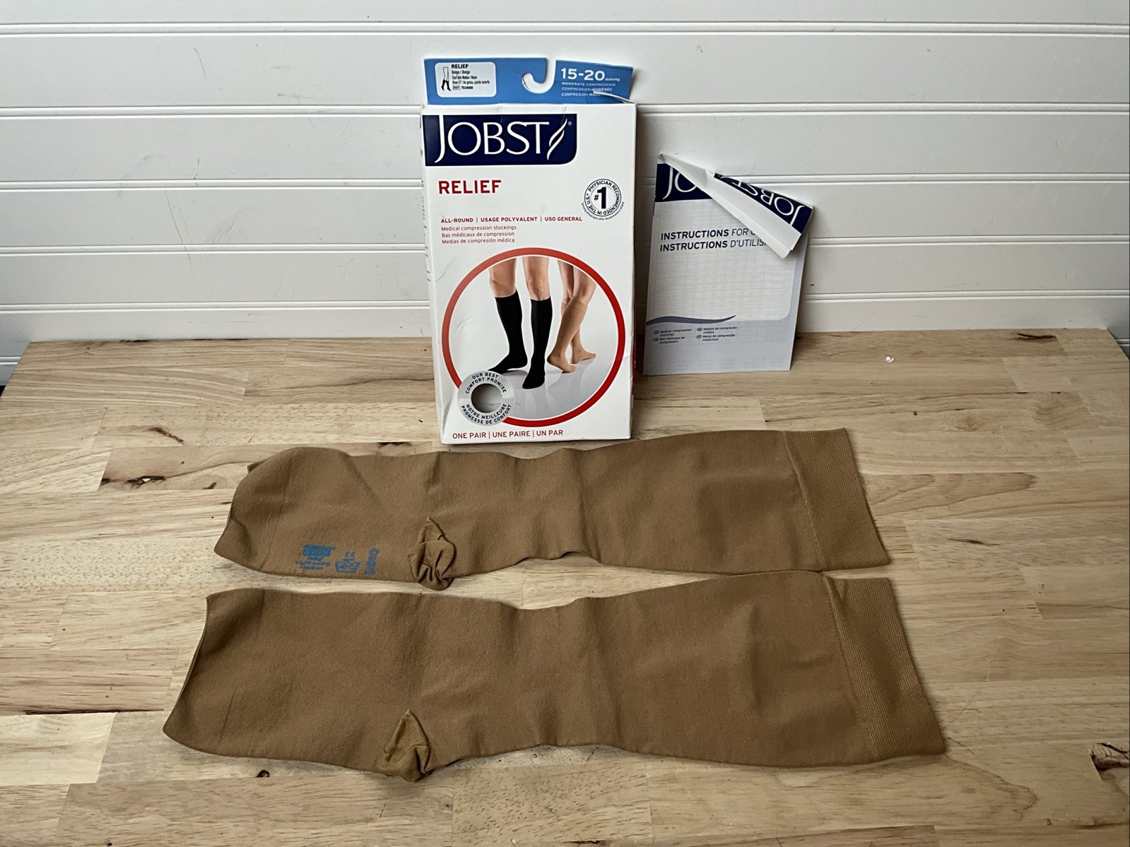 Jobst Relief Medium OT 15-20 mmHg Compression Knee Stockings Beige IN BOX
