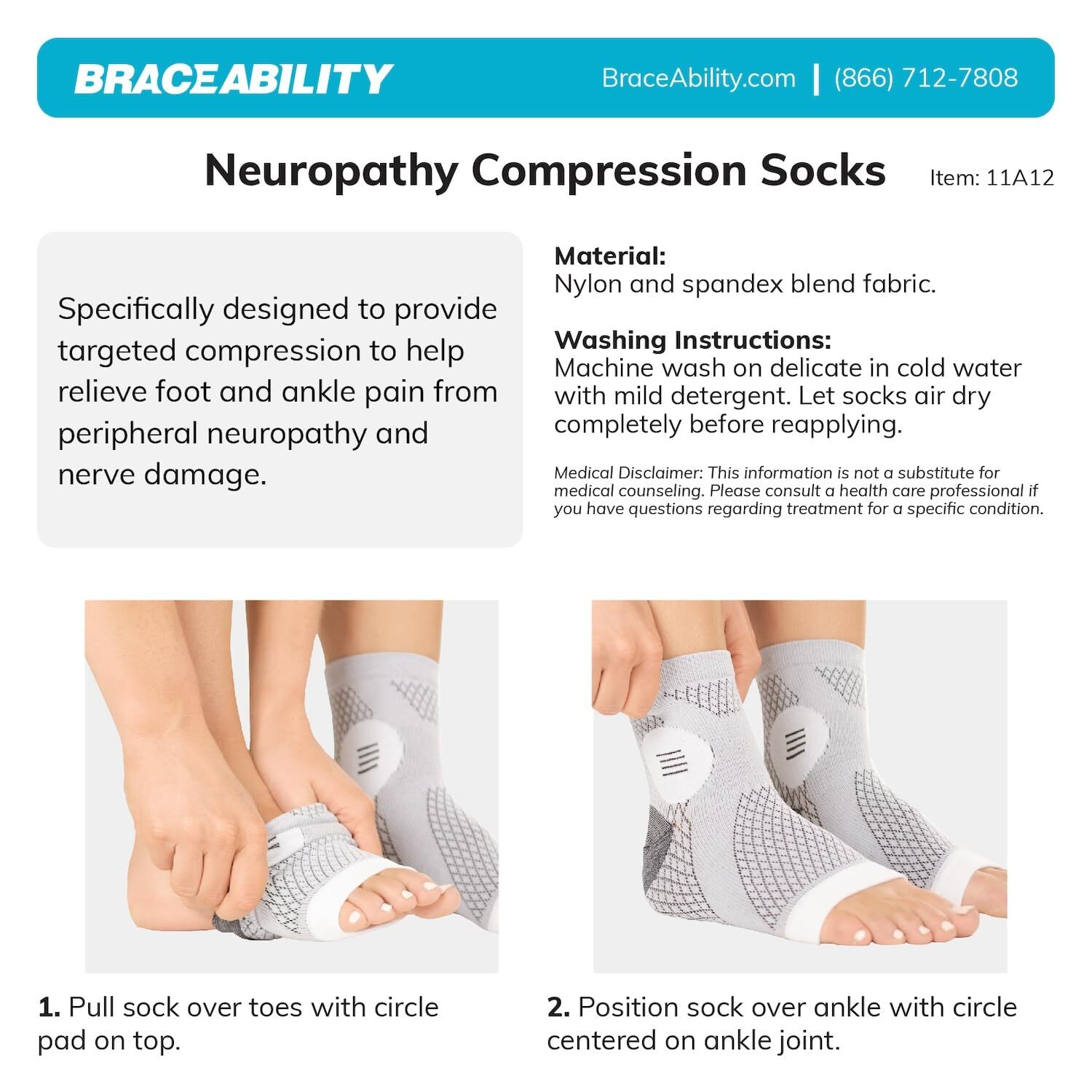 Neuropathy Socks Toeless Compression Pain Relief for Women Men M Gray Pair