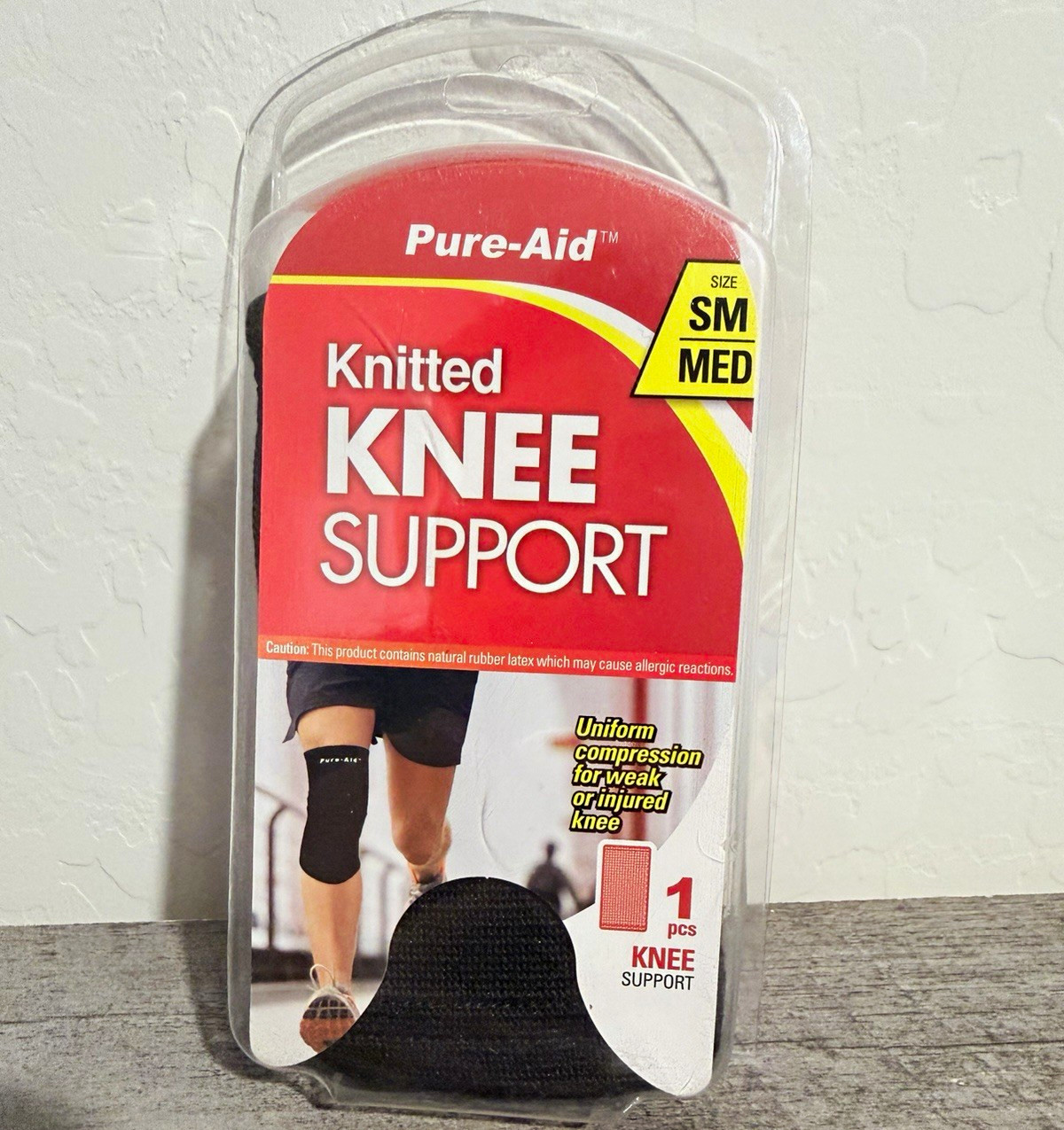 Pure-Aid Knitted Knee Support SM/MED Black Breathable Flexible Compression