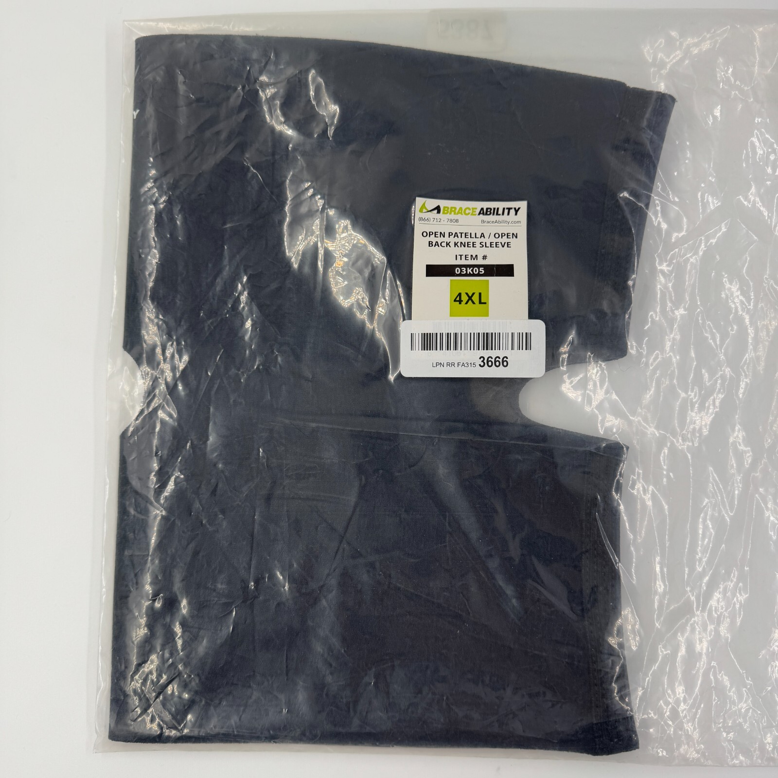 Braceability Open Patella Open Back Knee Sleeve 4XL Black