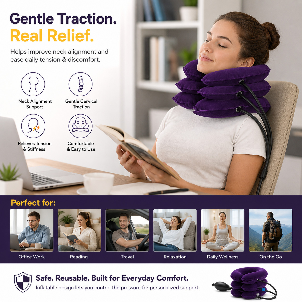 Cervical Traction Device Inflatable Neck Stretcher Pain Relief Collar Adjustable