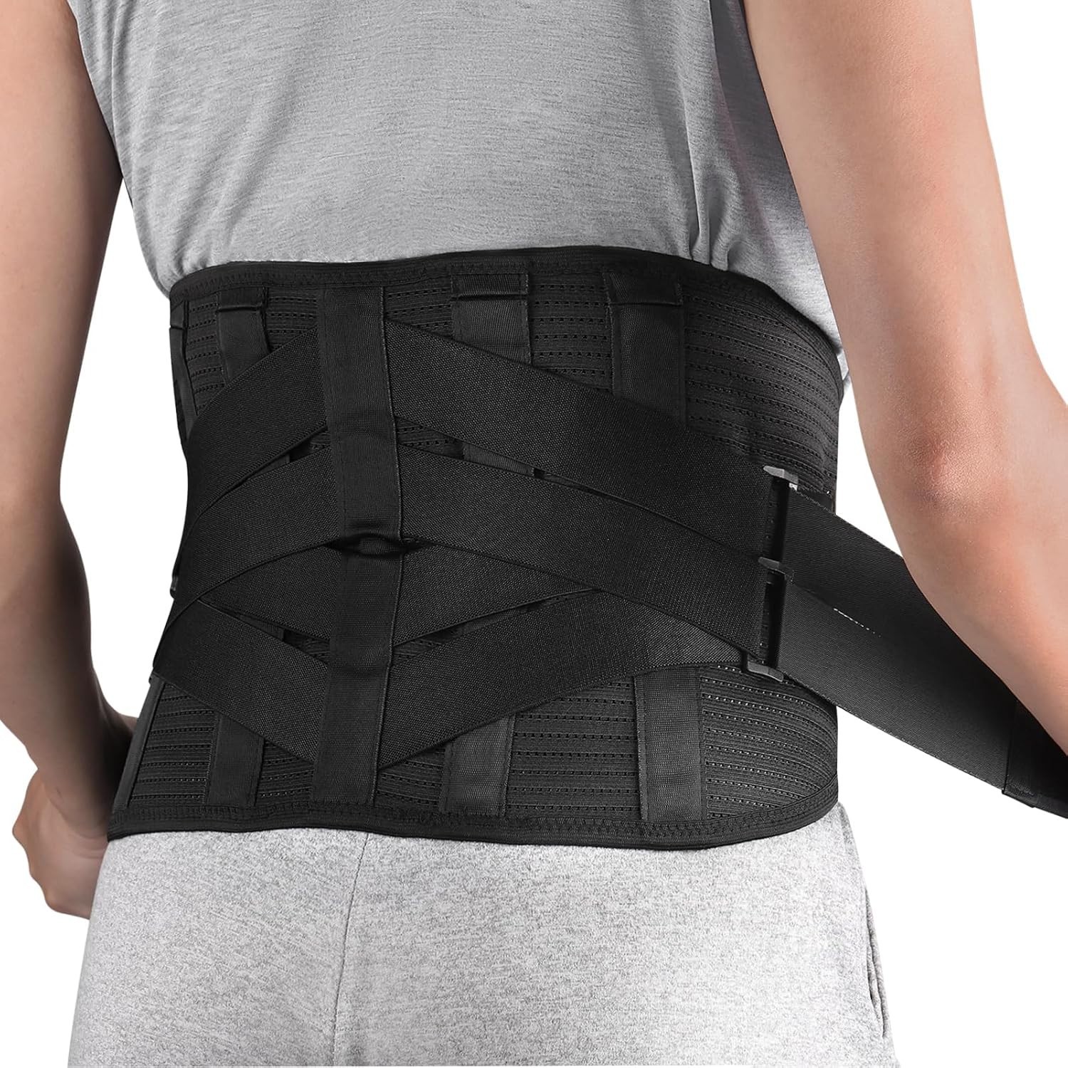Lumbar Support Belt with 7 Stays Breathable Back Brace for Lower Back Support XL