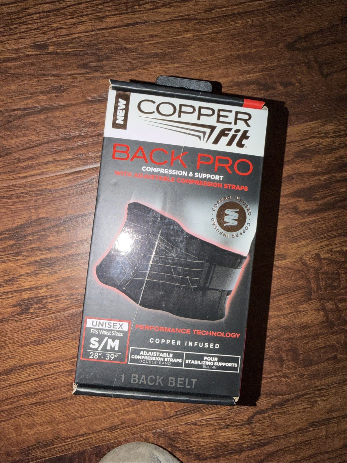 New Copper Fit Back Pro Compression Support Belt Adjustable Straps S/M 28″-39″