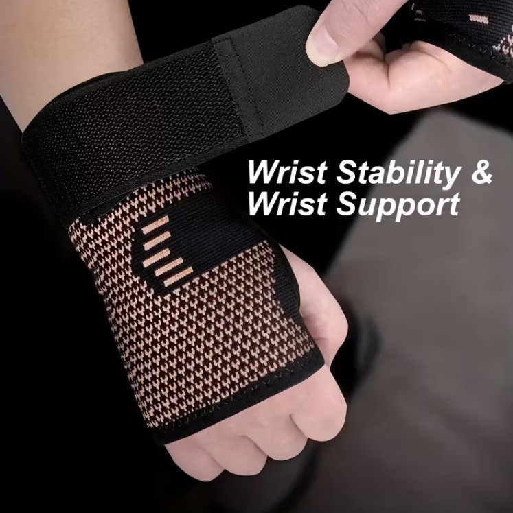 Copper Wrist Compression Support Pain Relief Joint Self Care Single w/ Strap L