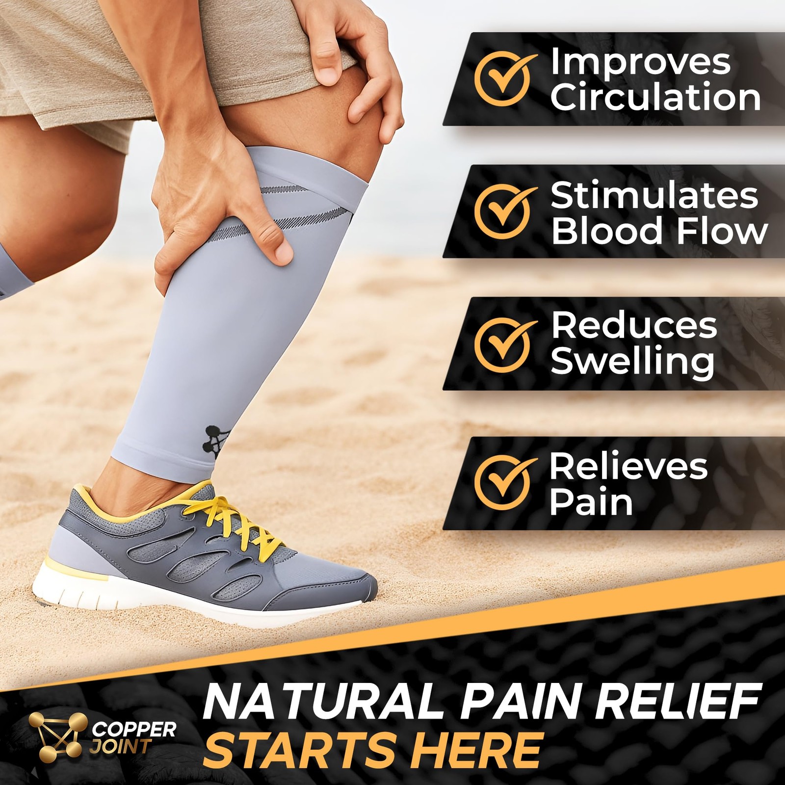 Calf Compression Sleeve, X-Large, Grey, Easy-On, Footless, Runners, Sports