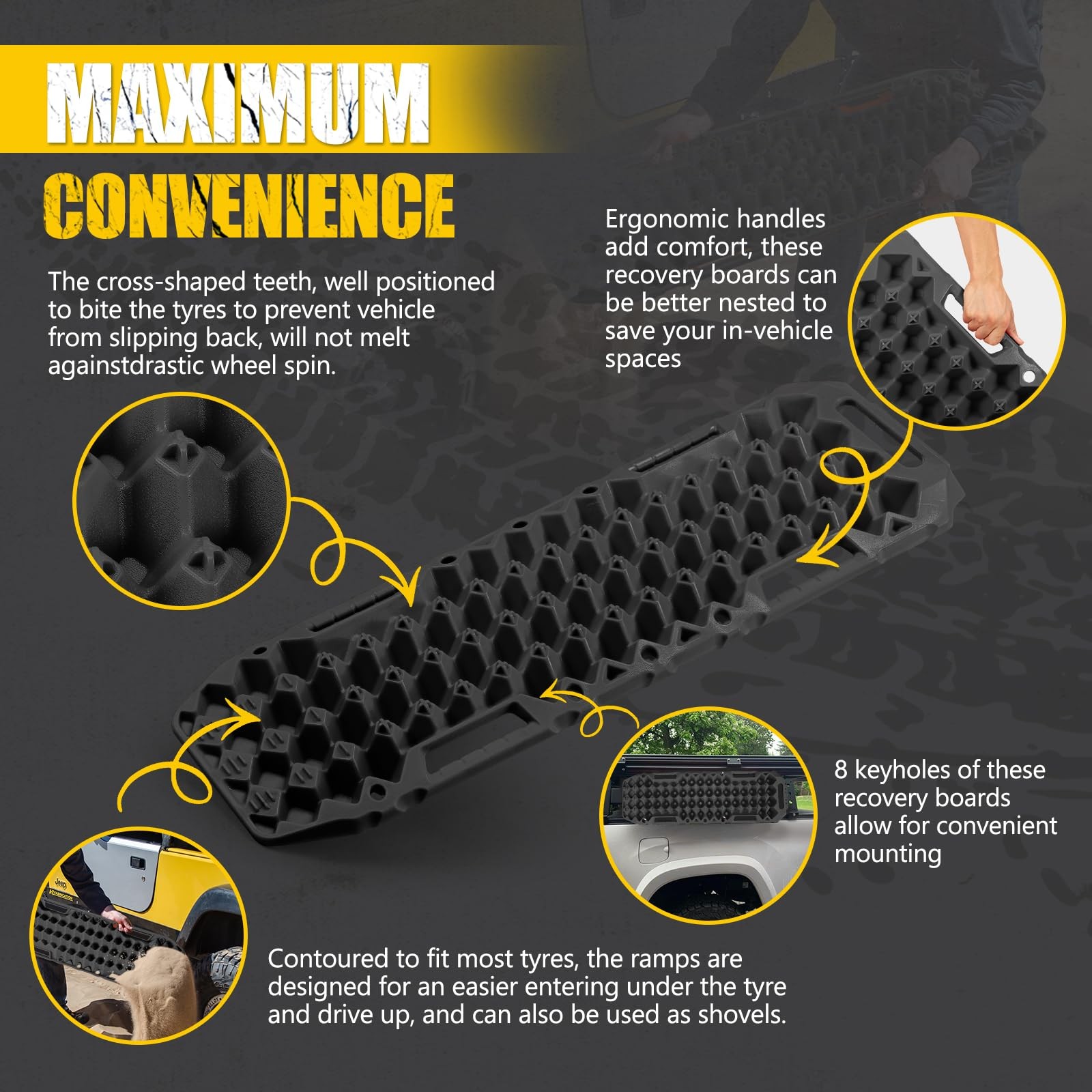 BUNKER INDUST Off-Road Traction Boards with Jack Lift Base,2 Pcs Multifunctio…