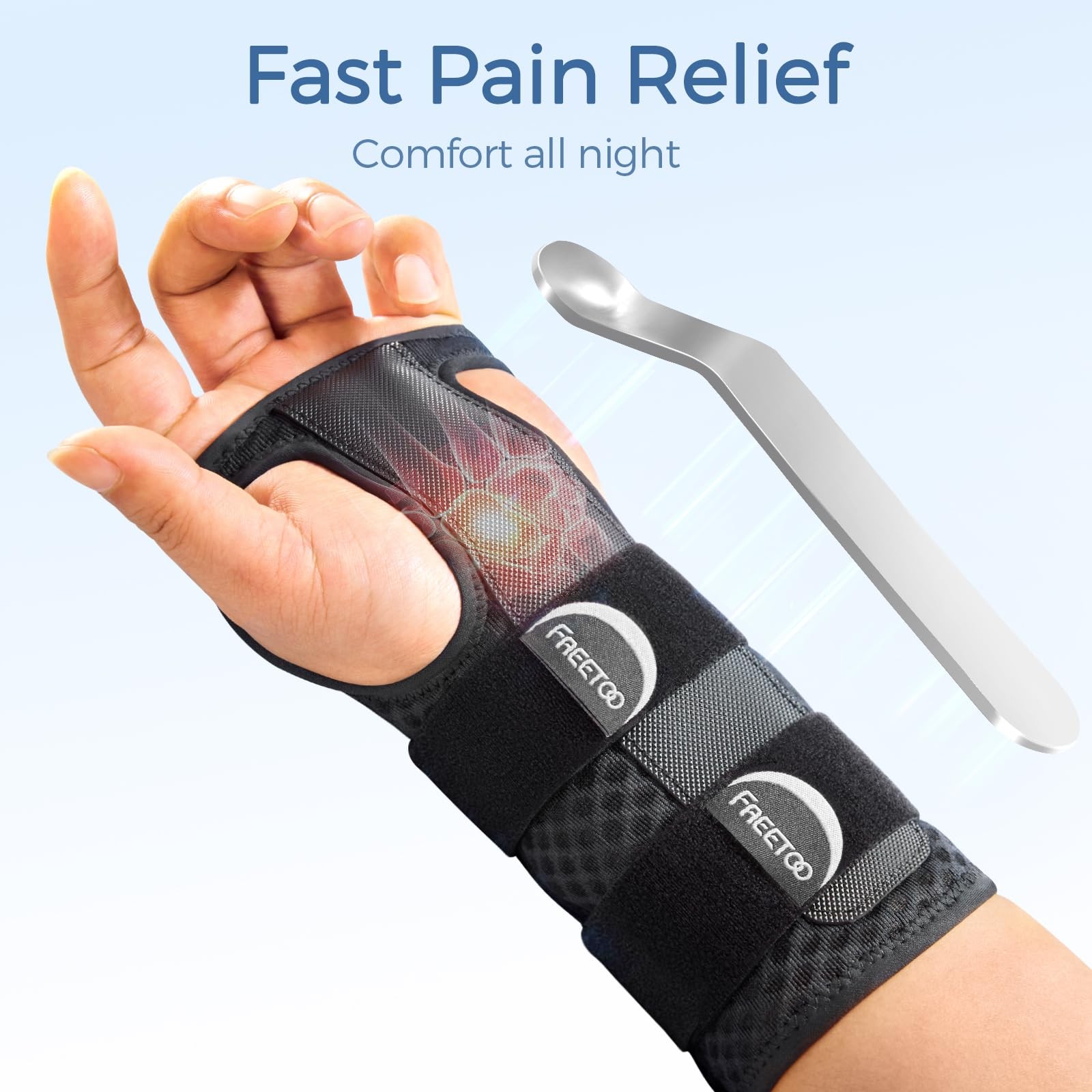 FREETOO Reversible Carpal Tunnel Wrist Brace M – Fit both hands, Black/White