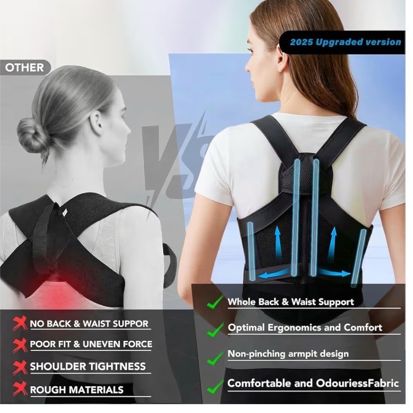 MARZONY Back Brace Posture Corrector Adjustable Full Back Support Black Small