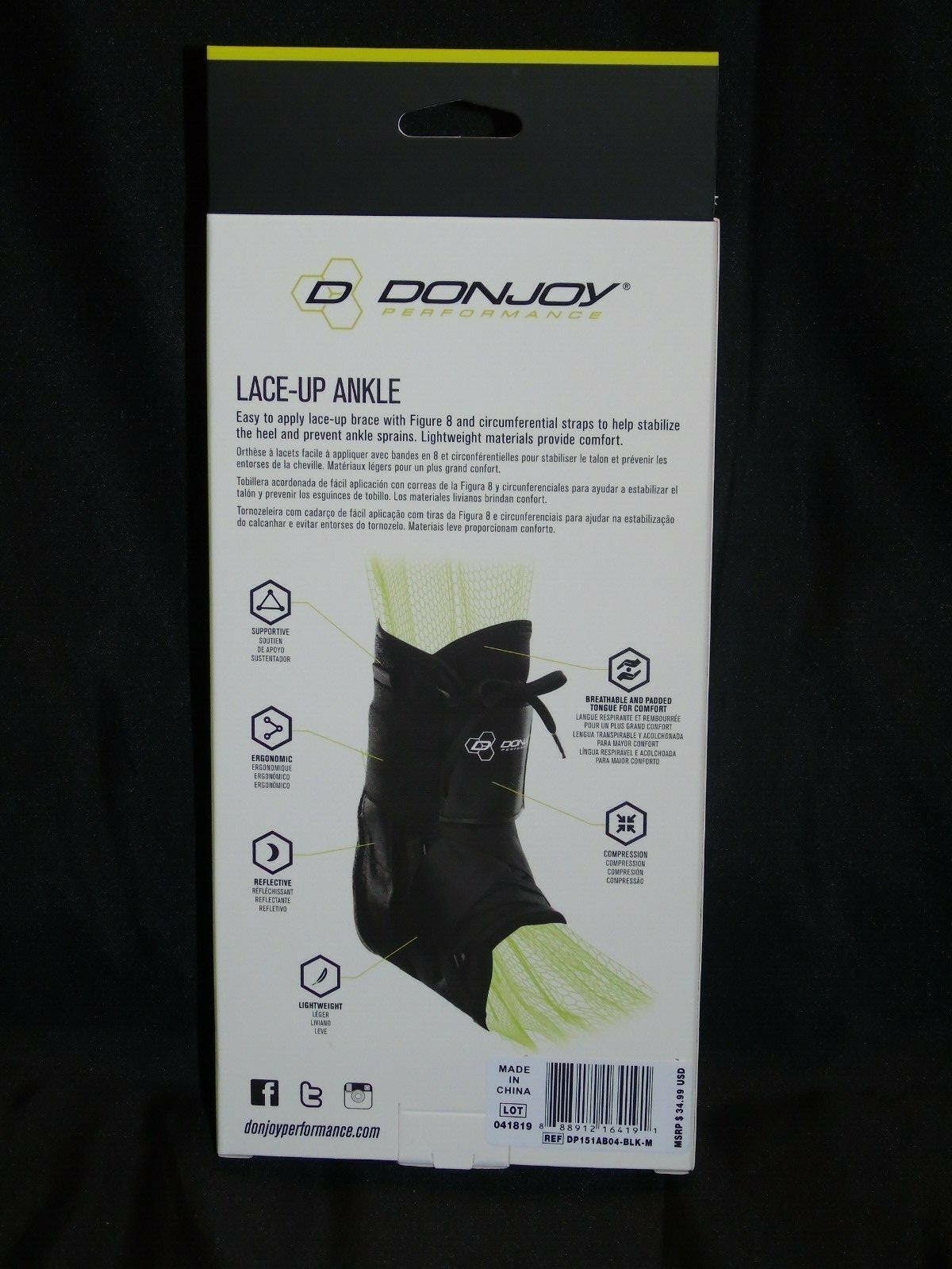 DonJoy Performance Size Medium 12″-13″ Lace-Up Ankle Brace New In Box