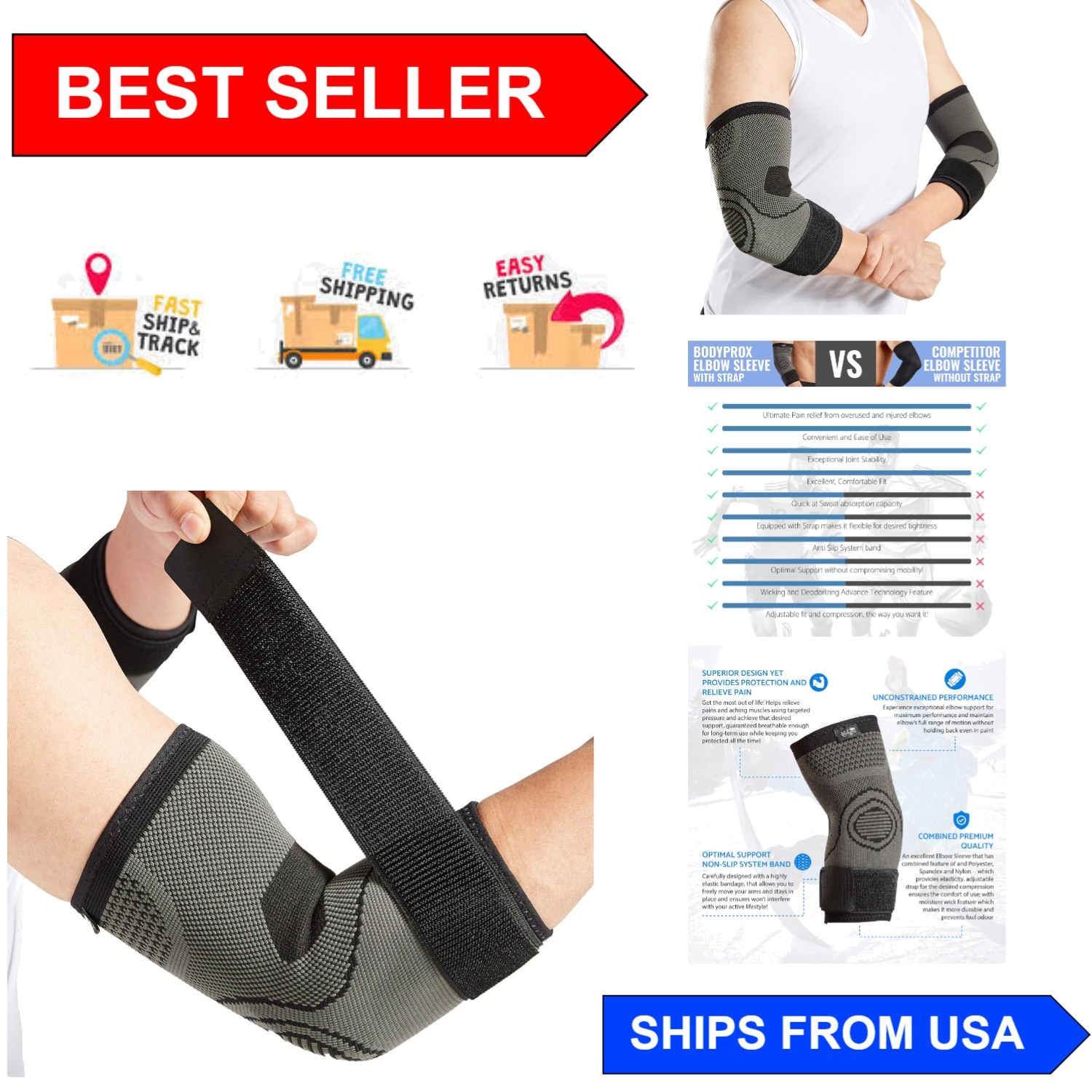 Moisture-Wicking Elbow Brace Dual Pack for Enhanced Performance – Large Size