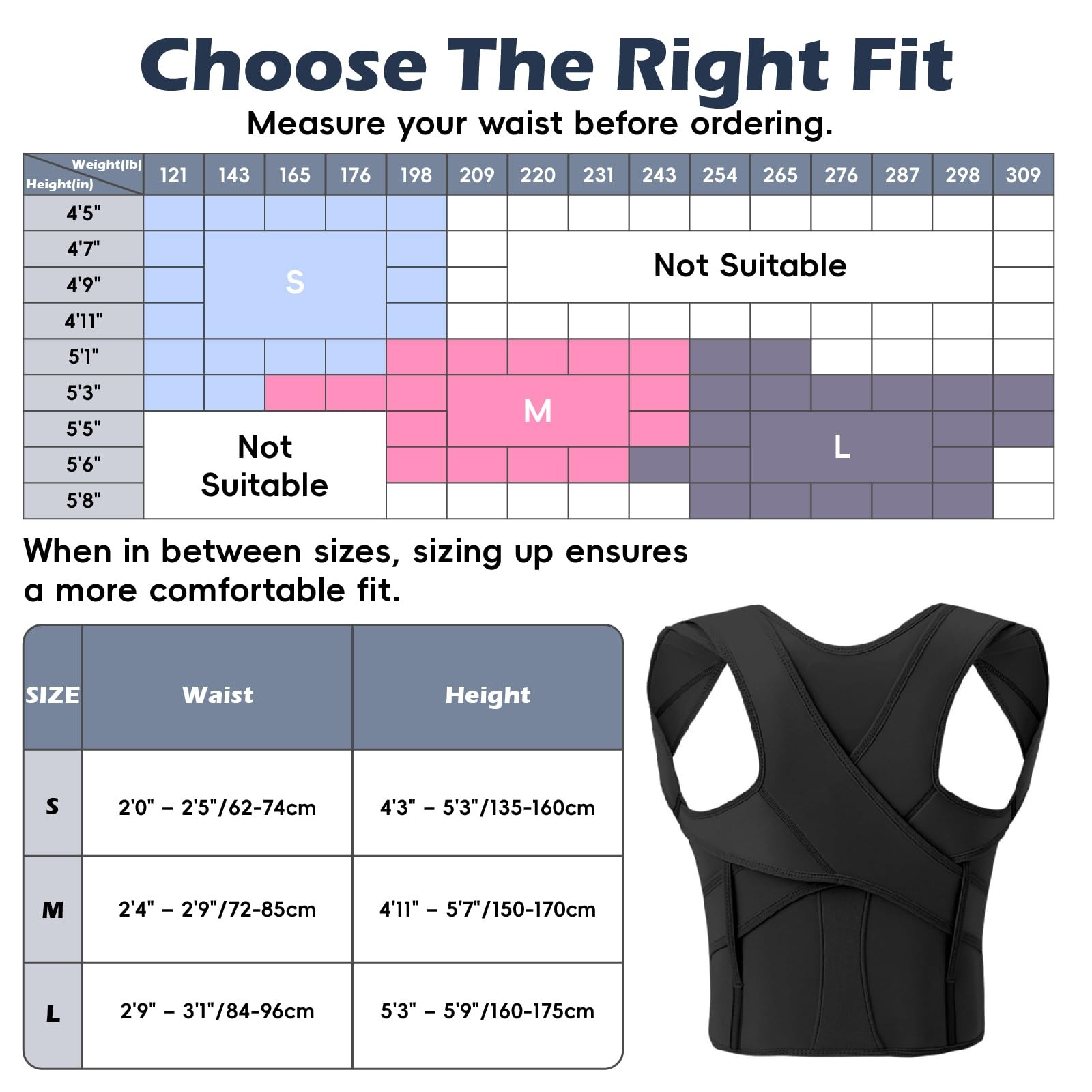 LuxuMach Posture Corrector for Women & Men, Full Back Brace Medium, Black
