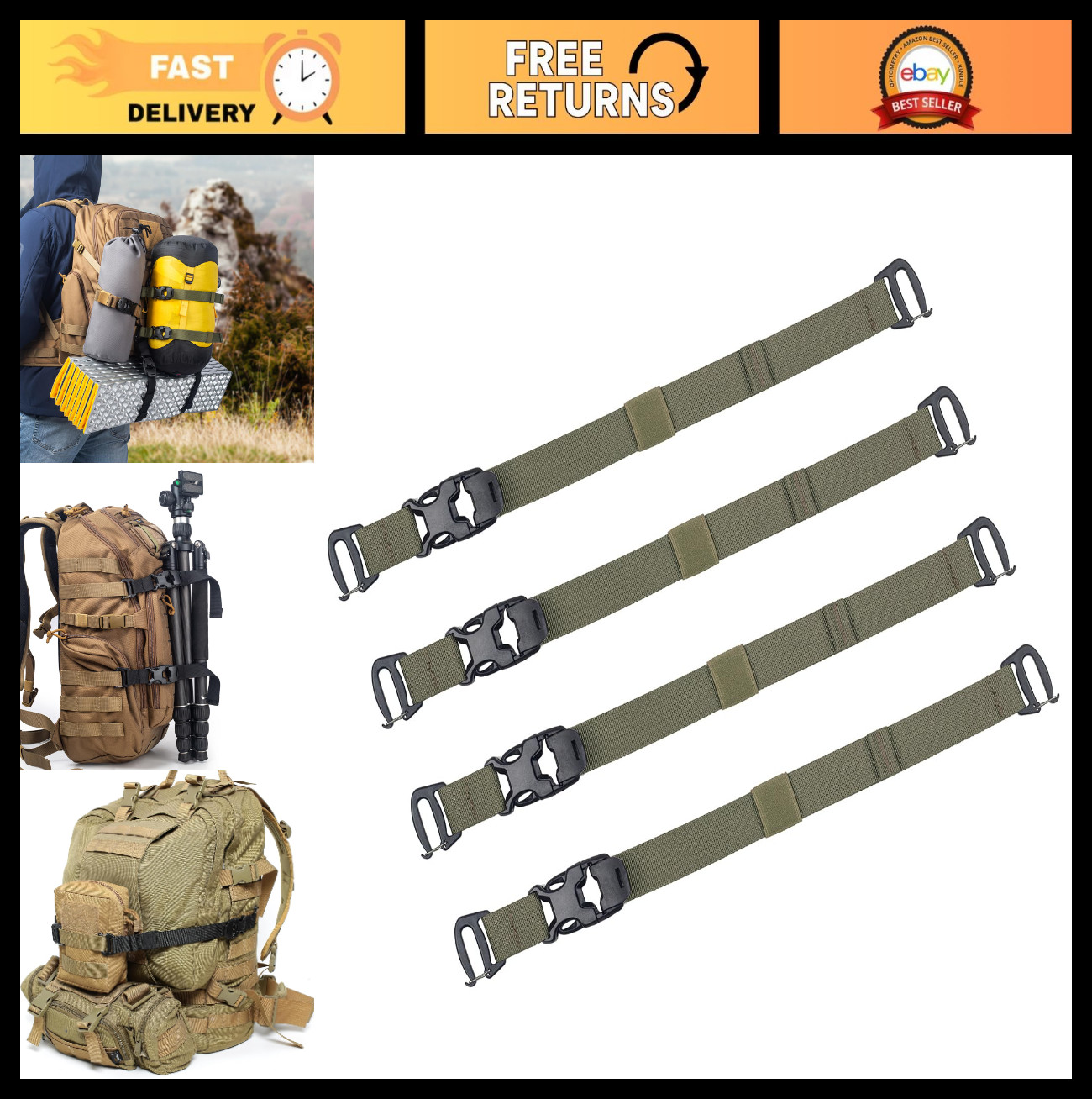 Adjustable MOLLE Tactical Straps 7.5-22″ for Backpack, Gear, Rucksack – Heavy Du