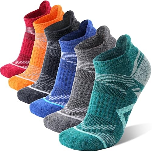 6 Pairs Merino Wool Ankle Hiking Medium Blue/Black/Green/Grey/Orange/Red