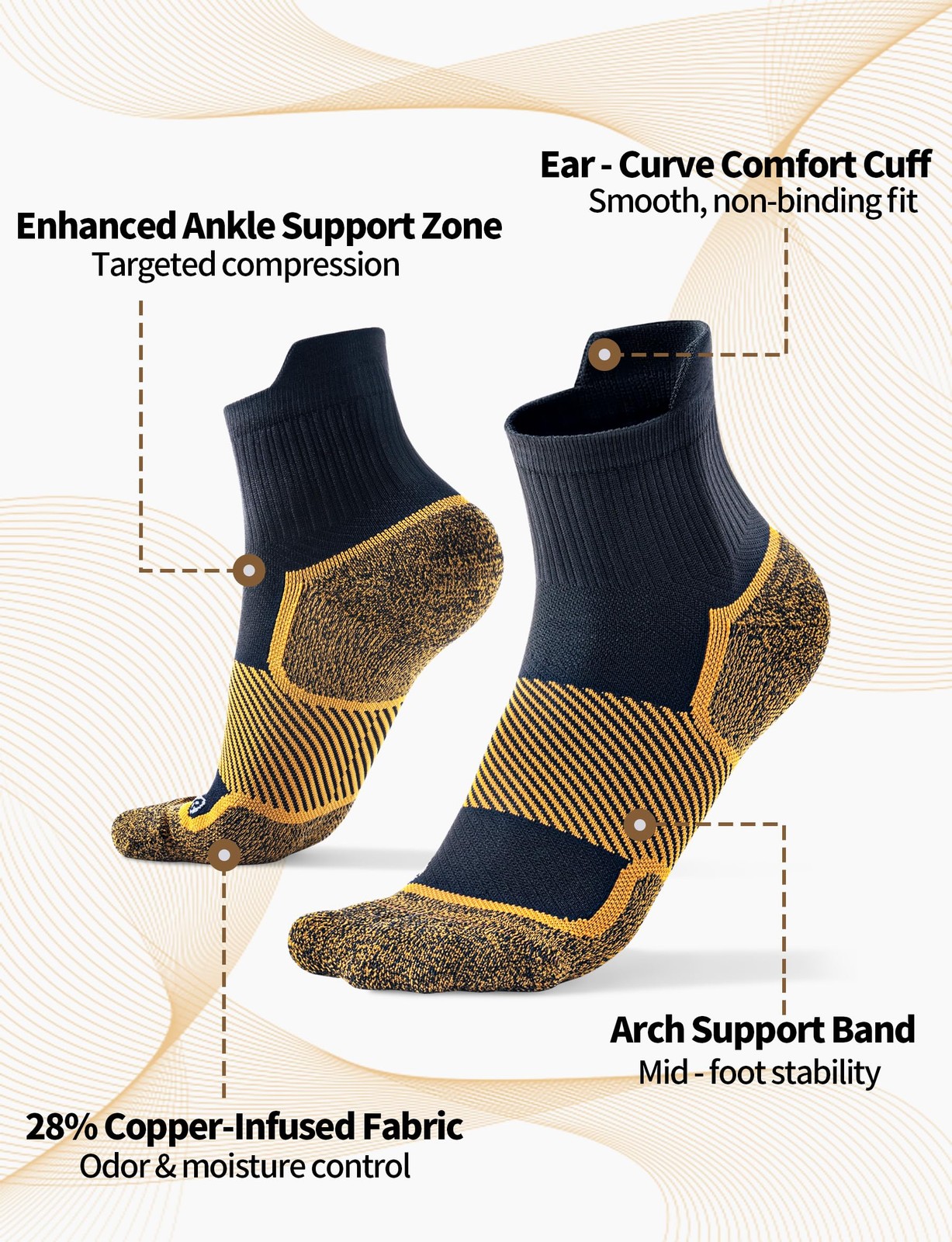Firm Copper Compression Ankle Socks 20–30 mmHg for Large, 3 Pairs –