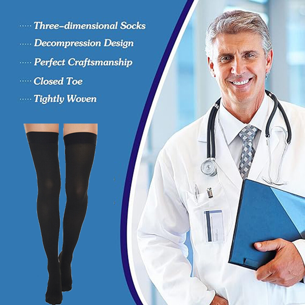 Thigh High Gradient Compression Stockings Firm Support 20-30mmHg w/Silicone Band