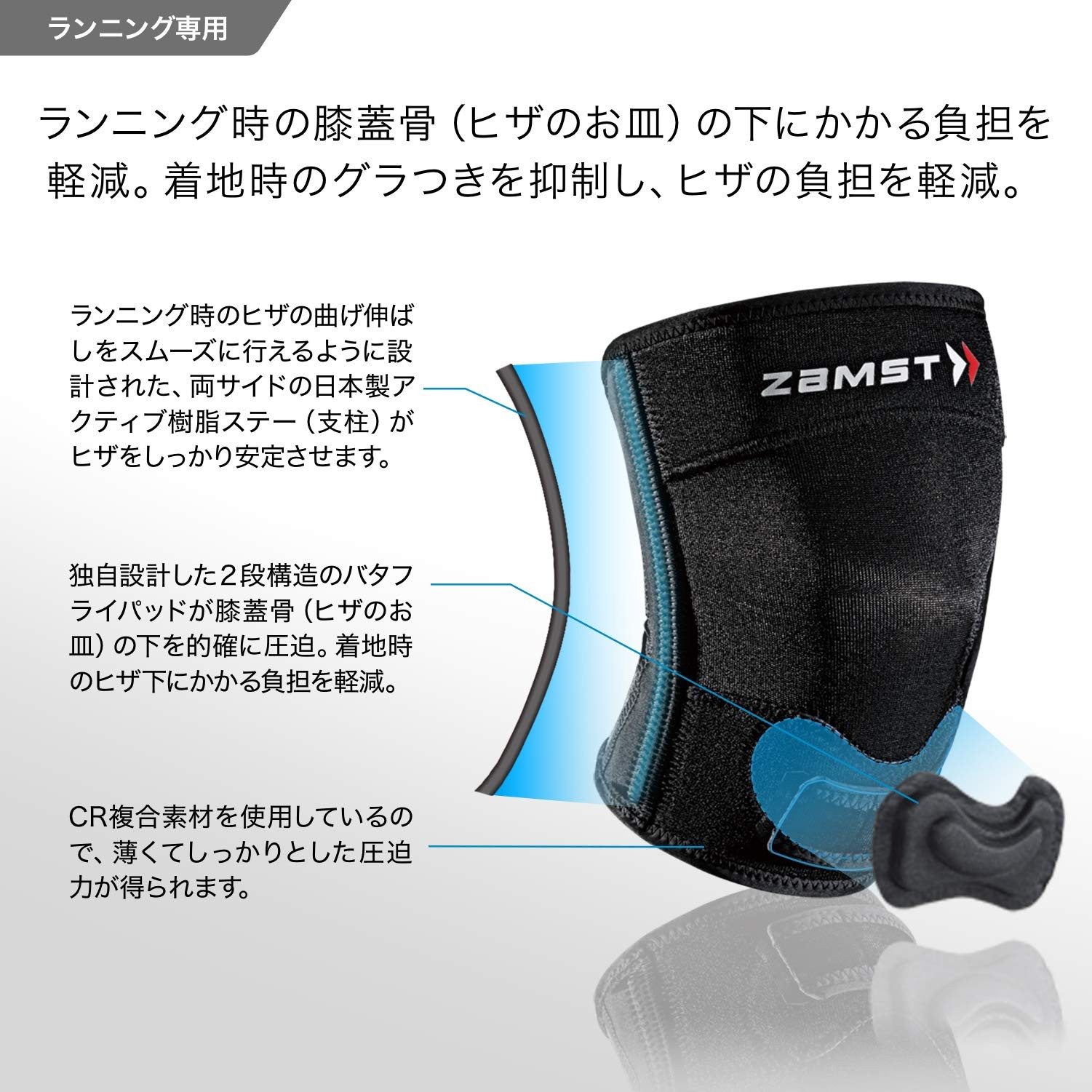 Knee Support for Running, Thin, For Both Legs/Built-in Pad/Under Knee Support 3L