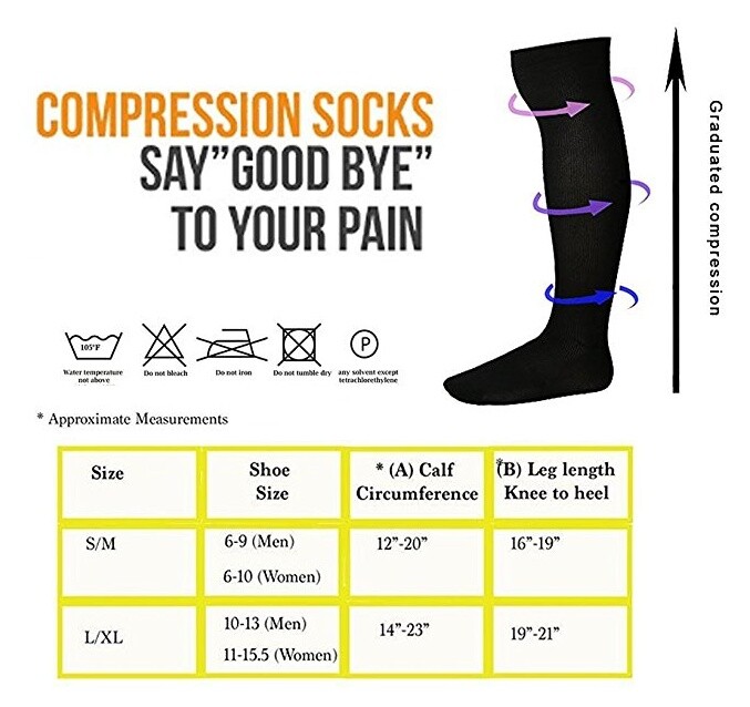 2 Pairs Copper Compression Socks 20-30mmHg Graduated Support Mens Womens S-XXL