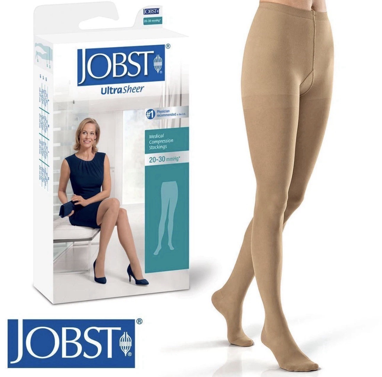 NEW Jobst Womens UltraSheer Compression Pantyhose 20-30 mmhg Lg Natural 121514