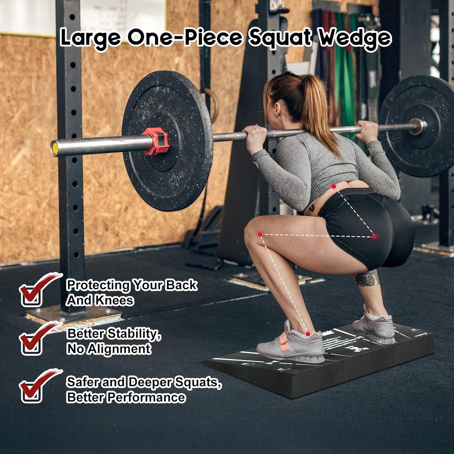 Squat Wedge Block, Professional One-Piece Heel Elevated Slant Board for Black