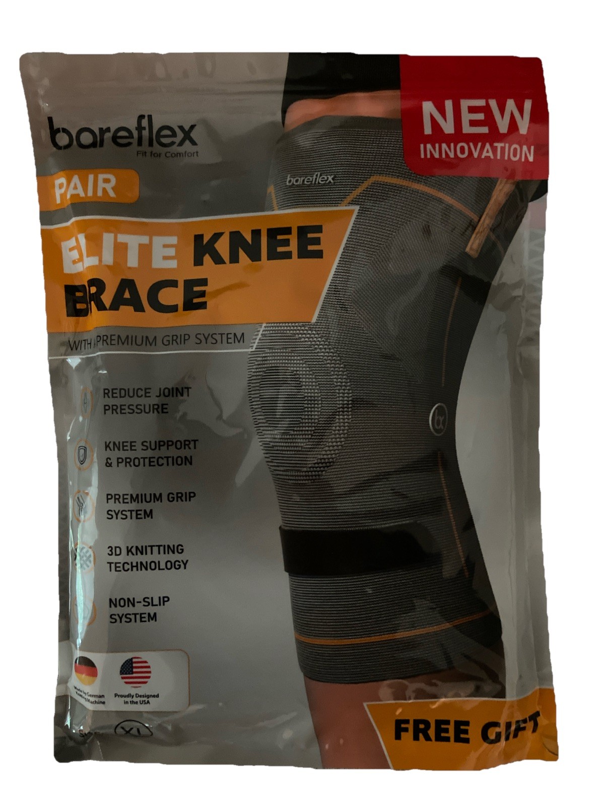 Bareflex Elite Knee Brace Pair UnisexPremium Compression Support Black Pain