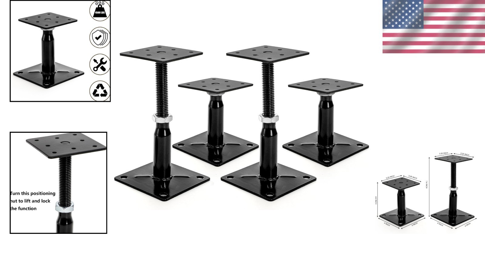 Floor Joist Jacks 4 Pack Adjustable Support for Deck Foundation and Leveling