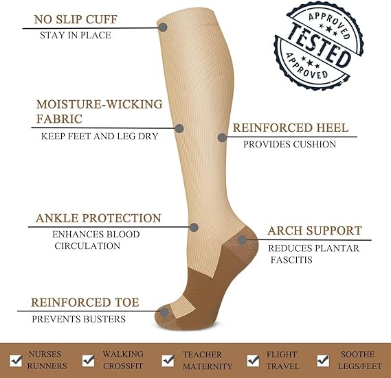 LOTs of Copper Compression 20-30mmHg Graduated Support Socks Mens Womens S-XXL