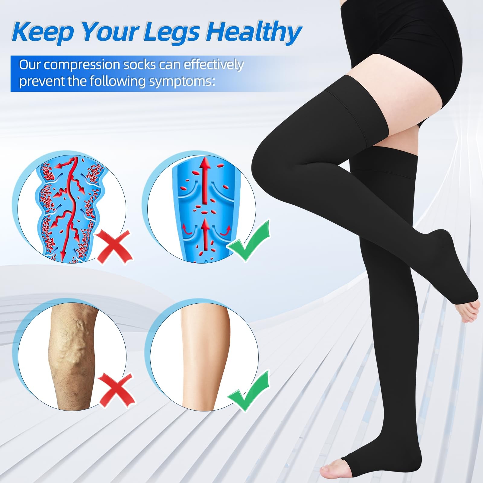 Wegitcs 2Pair 20-30Mmhg Compression Stockings For Women Open-Toe Thigh High