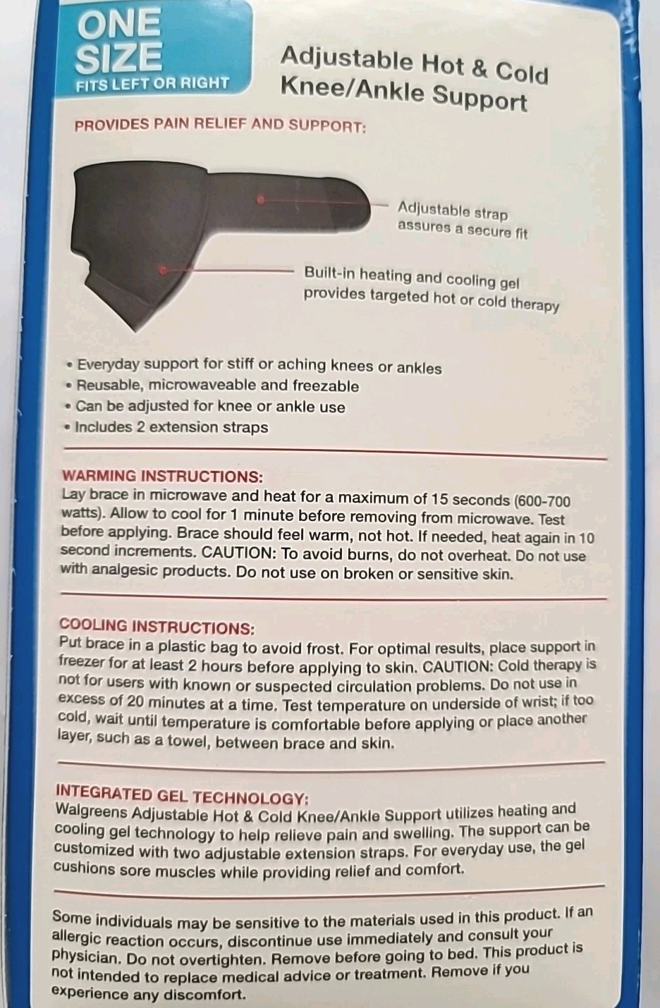 Knee Ankle Hot N Cold Support Fits Loft or Right Microwaveable Adjustable NEW