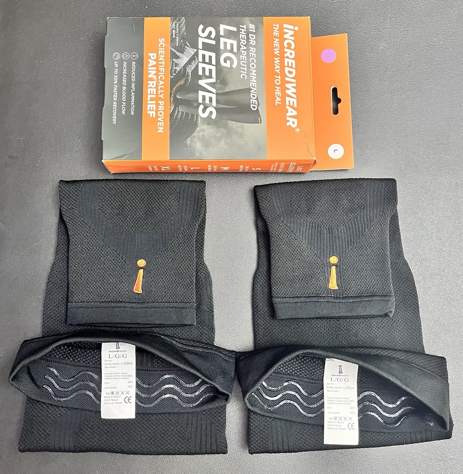 Incrediwear Leg Sleeve Large Pair Black Compression Sleeve-Used Good Condition