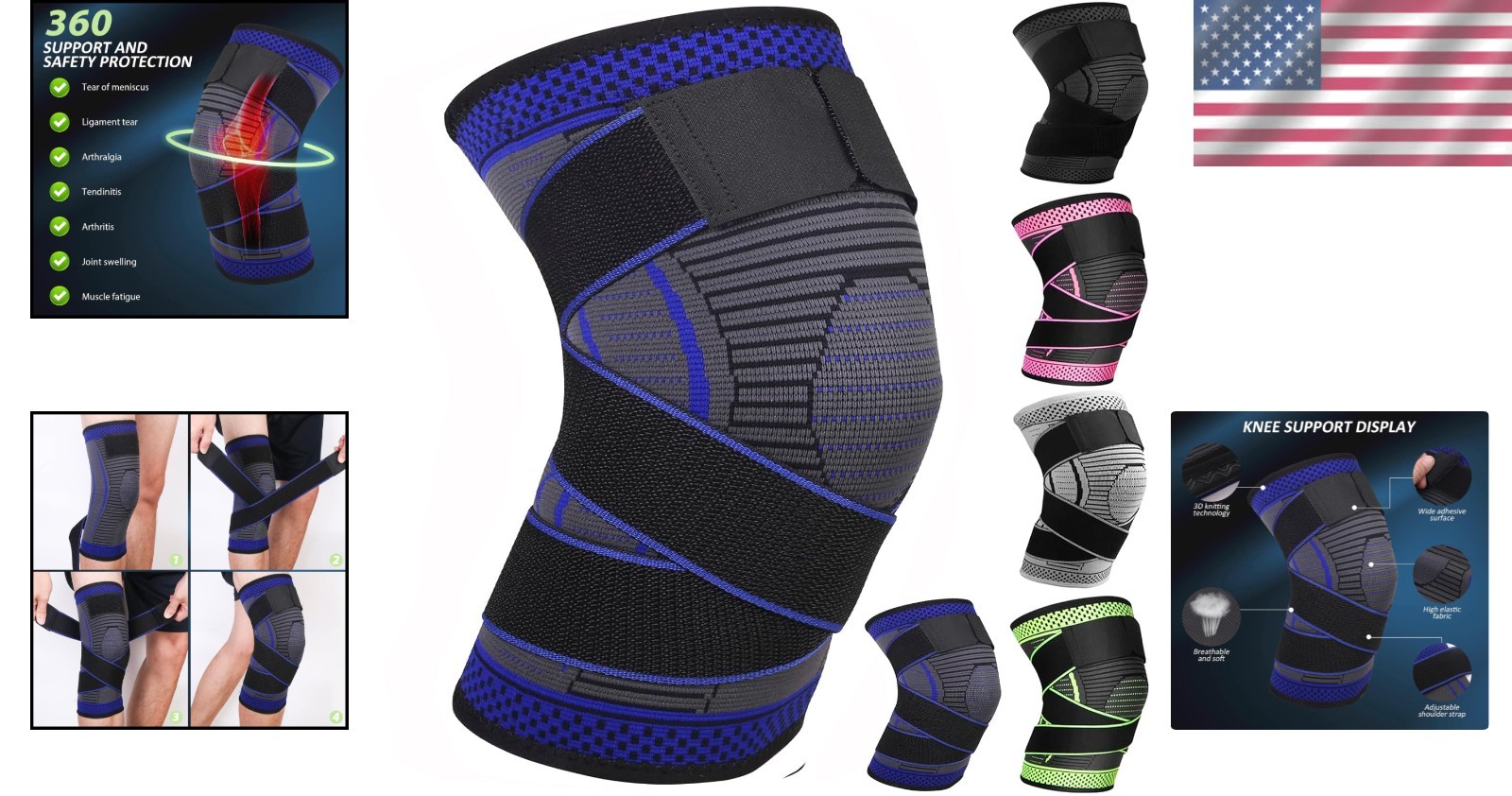 Dark Blue Compression Knee Brace for Meniscus Injury – X-Large Anti-Slip Design
