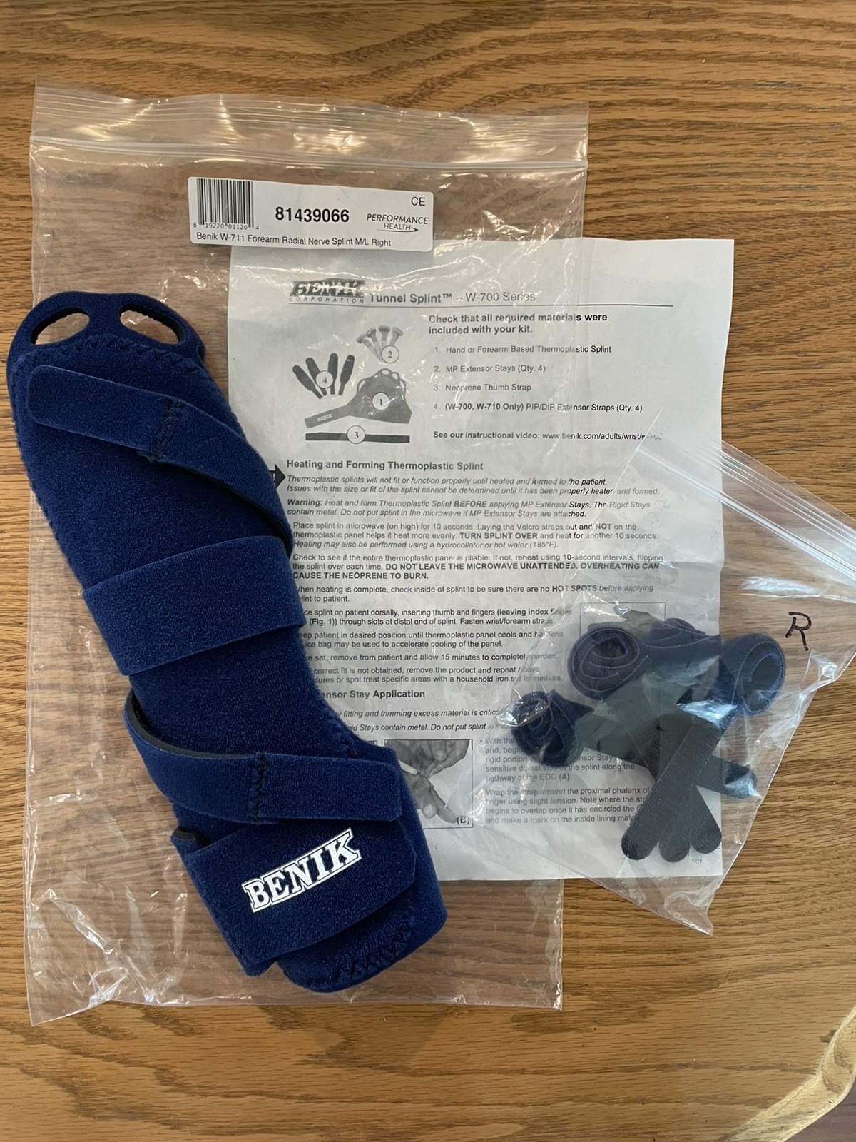 Benik W-711 Forearm Based Radial Nerve Splint, Right, Medium/Large, Blue