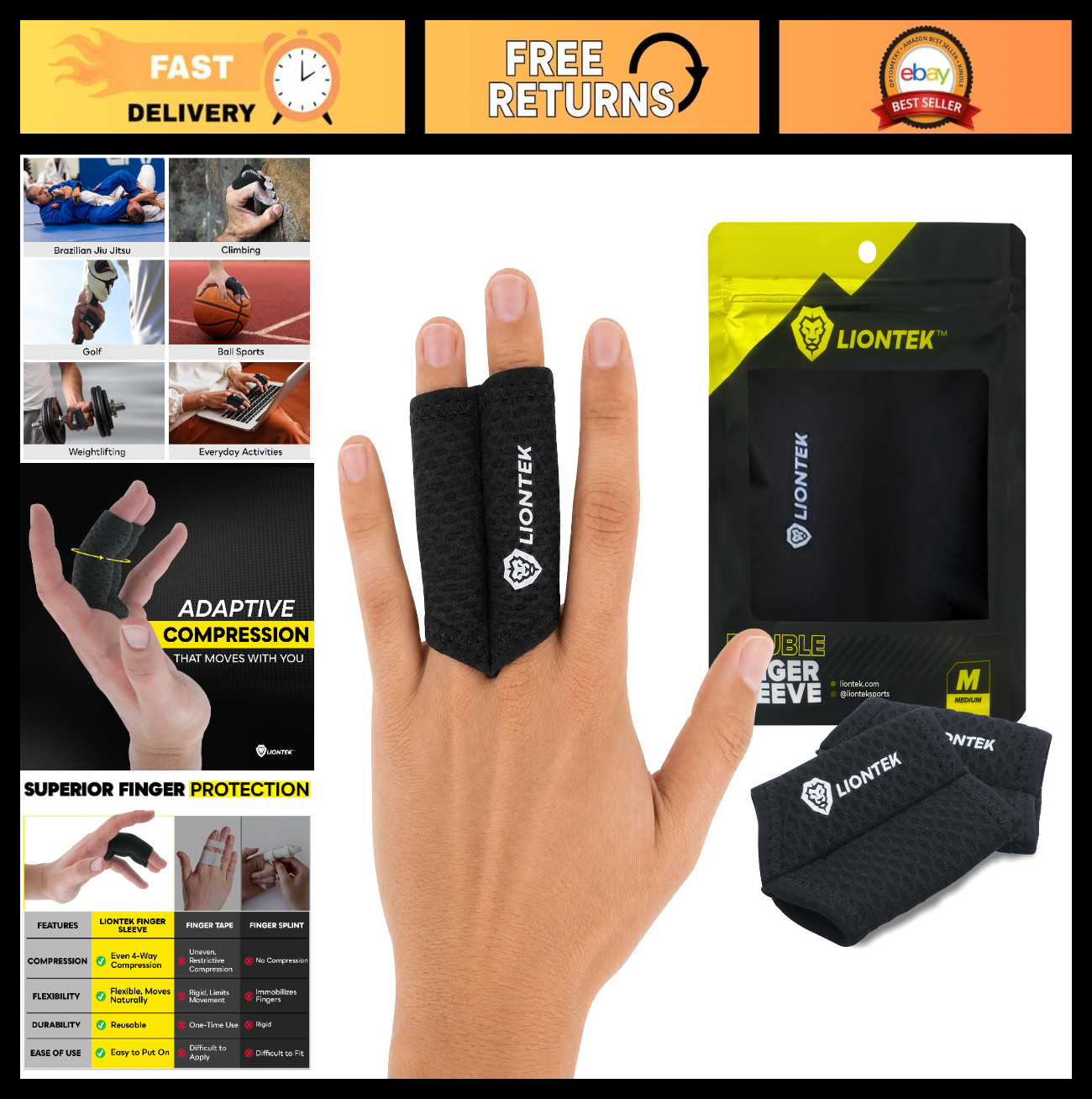 Double Flow Finger Sleeves – Joint Support & Compression for BJJ, Fitness, Volle