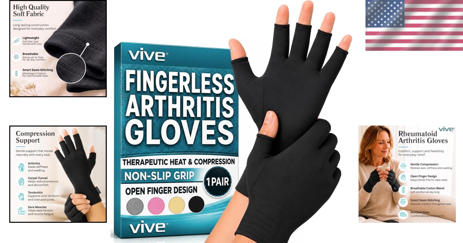 Durable Thermal Compression Gloves for Arthritis – Open Fingers, Comfortable Fit