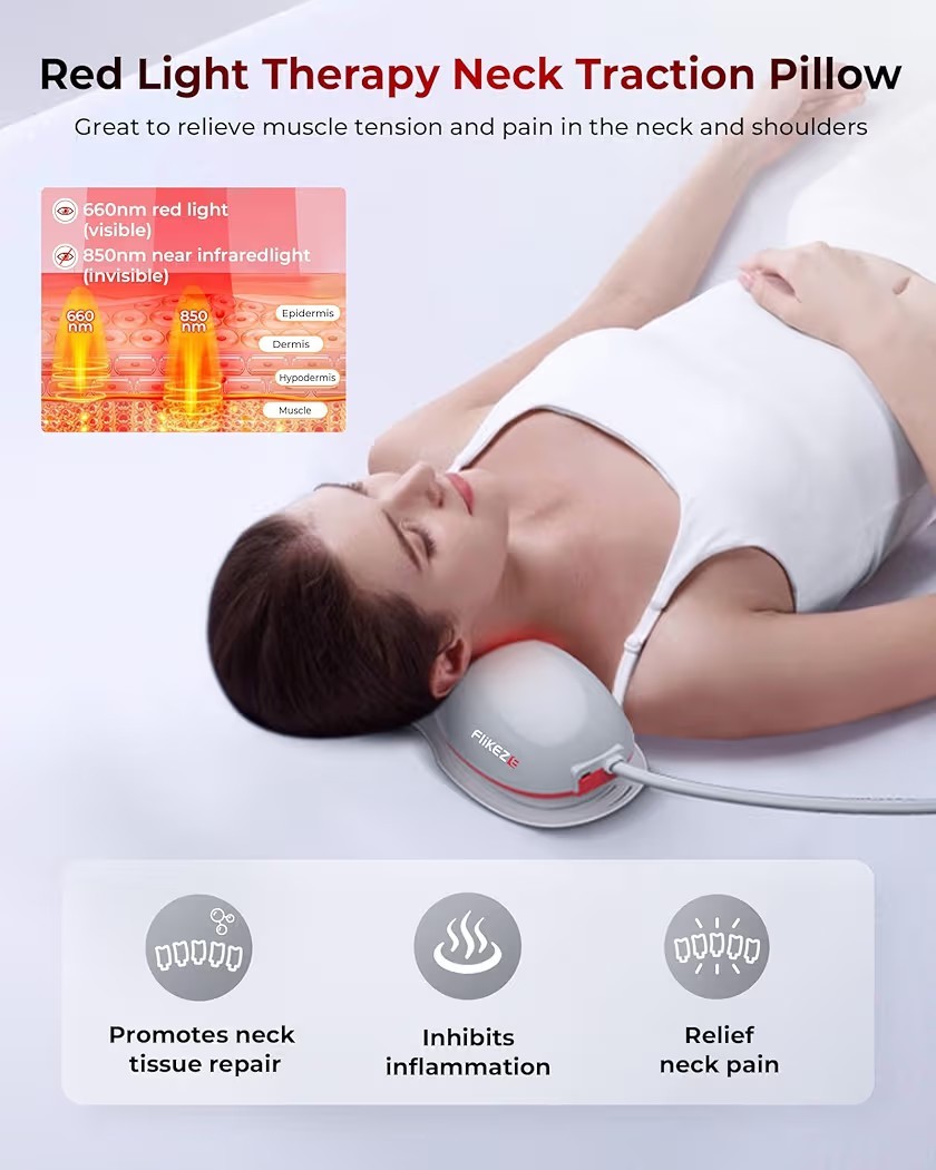 Cervical Traction Device Plus Red Light Therapy Support Pillow for Neck Pain