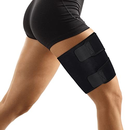 Thigh Wraps Support, Adjustable Compression Neoprene Thigh Sleeve M Black