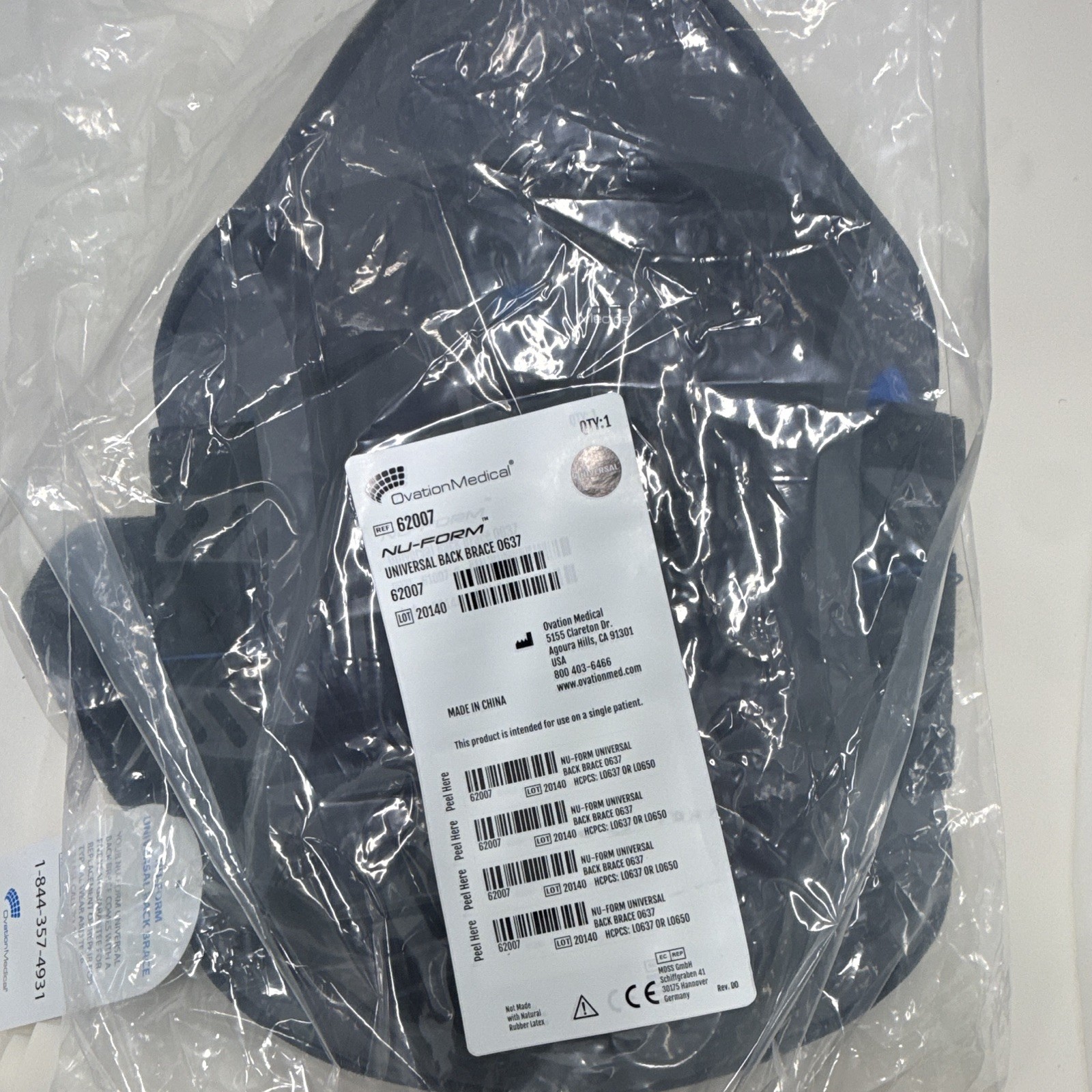 Ovation Medical Nu-Form Universal Adjustable Back Brace Black/Gray MPN 62007
