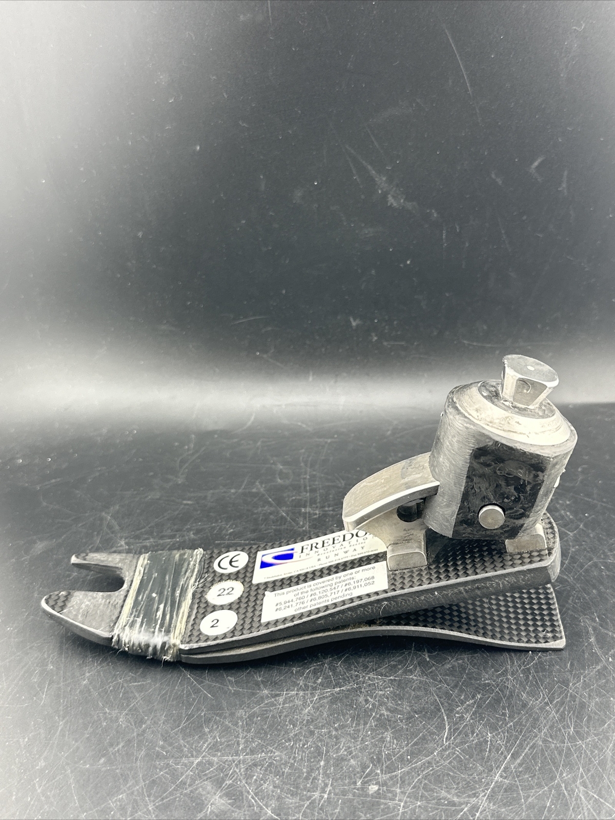left freedom runway adjustable heel height prosthetic foot. size 22, category 2