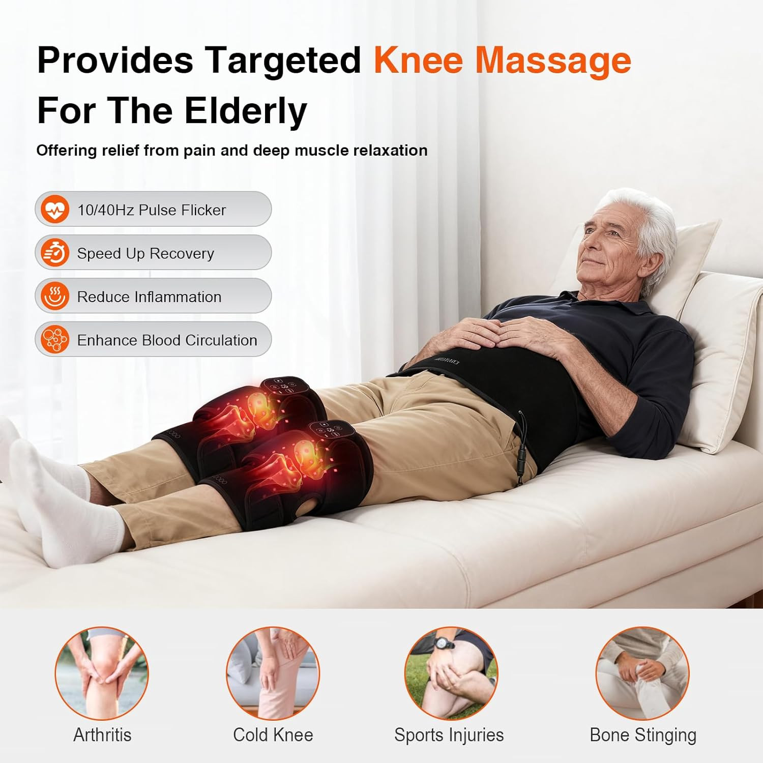 Red Light Knee Brace with Vibration for Pain Relief, Cordless Knee Massager with