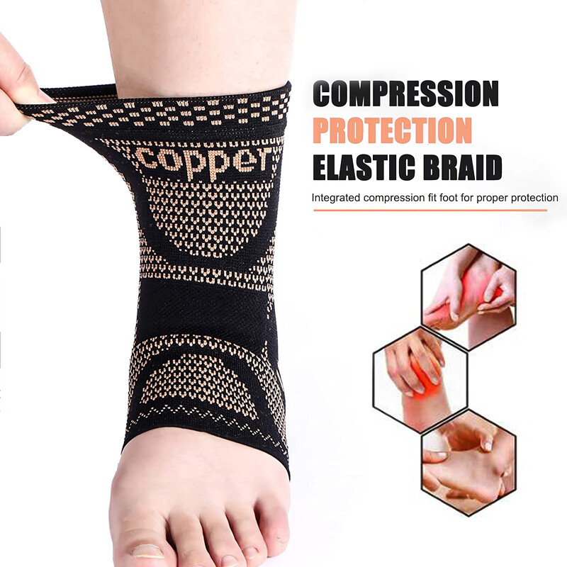 Copper Ankle Support Brace Functional Compression Sleeve Socks Foot Pain Relief