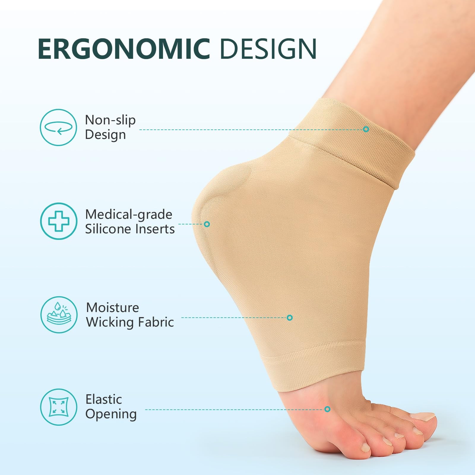 Achilles Tendon Heel Protector Compression Padded Sleeve Regular Size, Beige