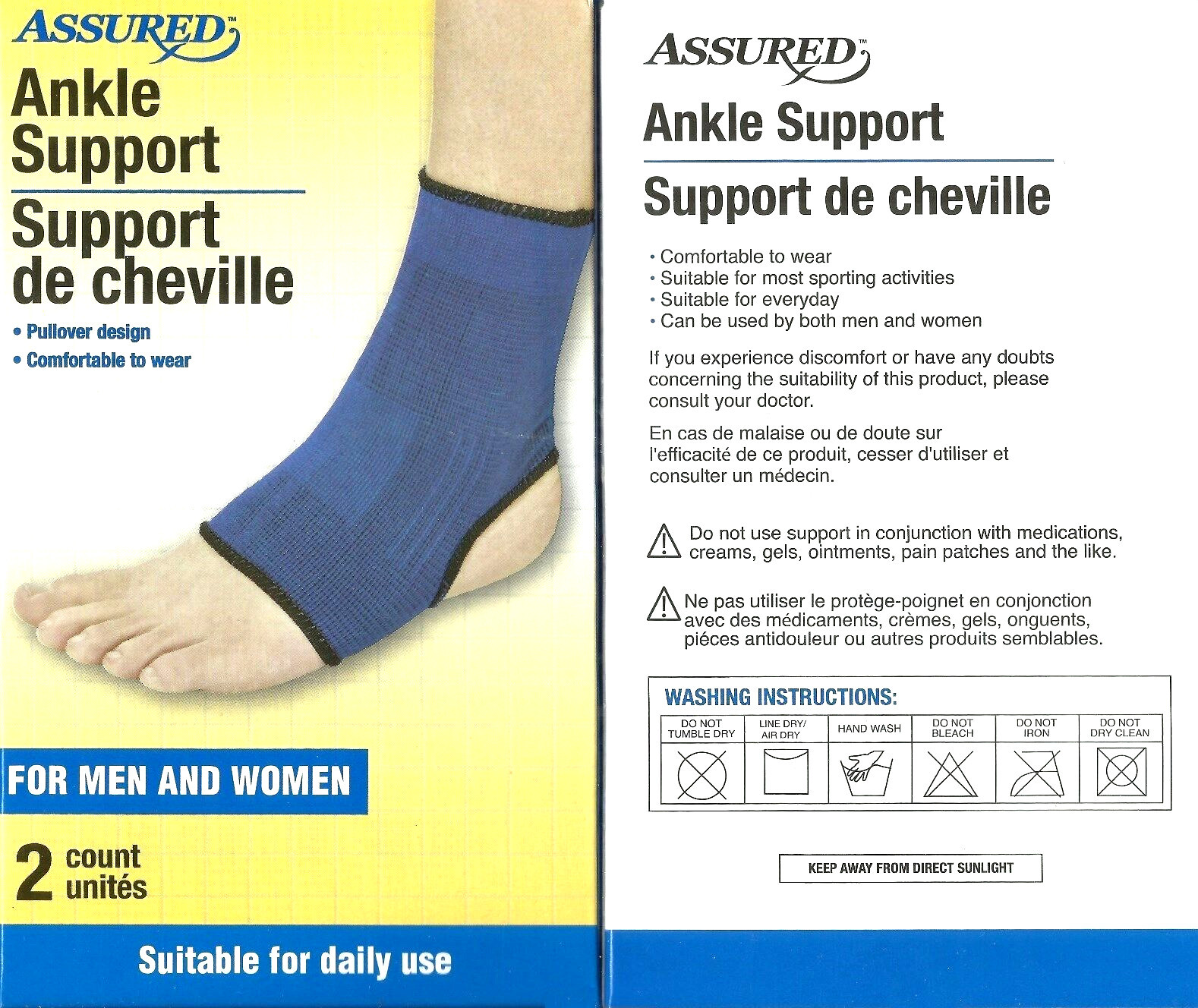 ELASTIC ANKLE SUPPORT Pullover Foot Brace BLUE Fabric Washable Sprain Protection