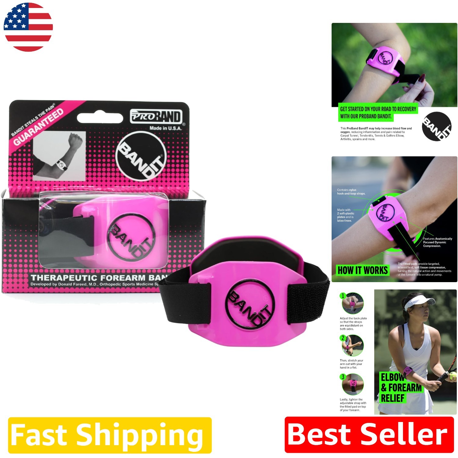 Pink BandIT Compression Arm Band – Pain Relief for Elbow & Forearm
