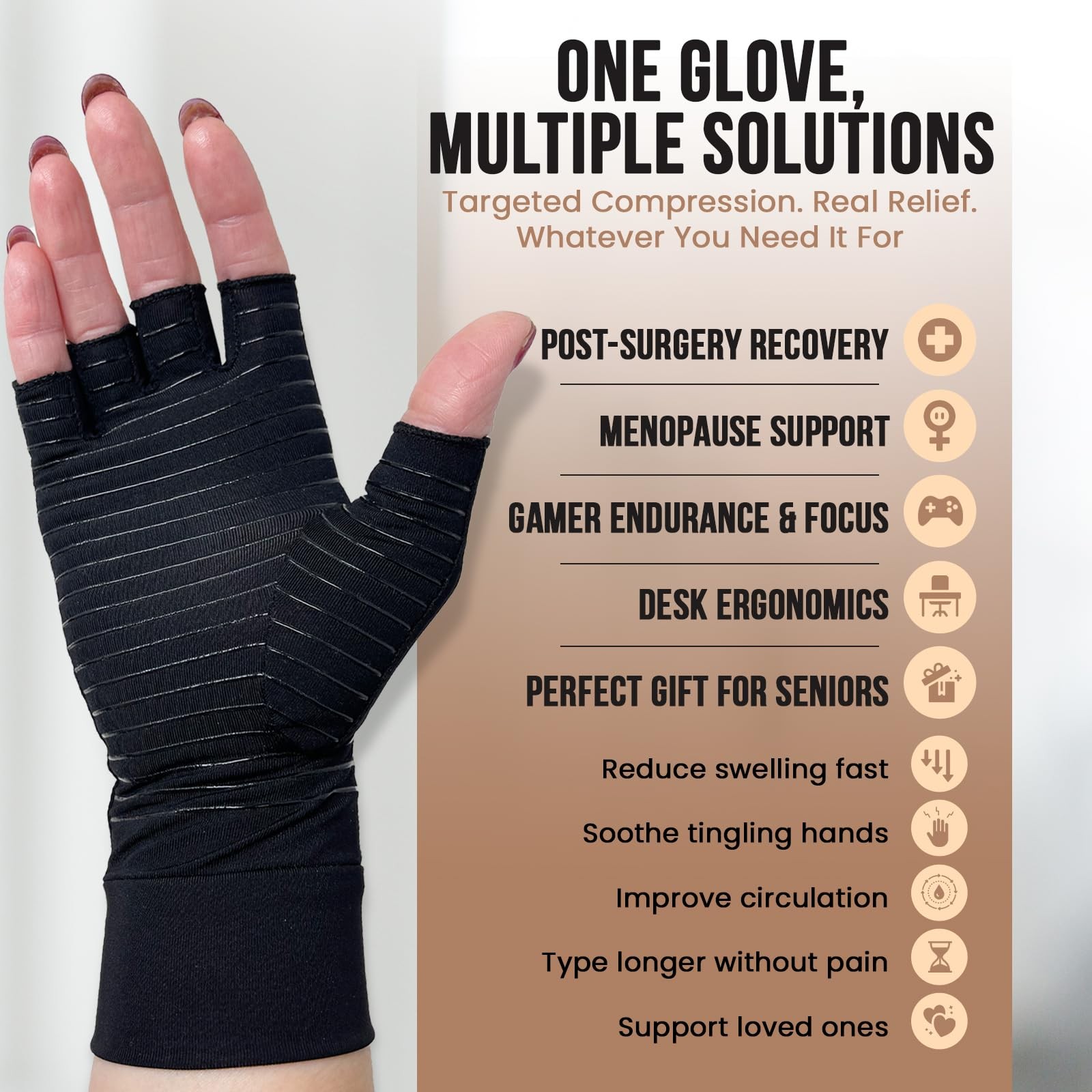 Luxadar UPDATED Fingerless Compression Gloves Women and Men, Post-Surgery, Co…